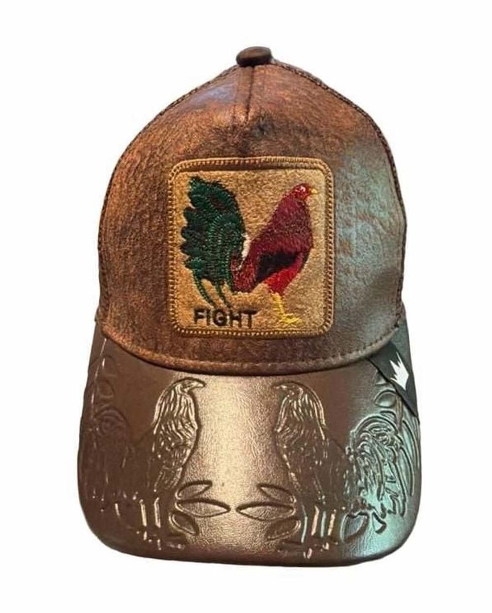 Goorin Bros Fight Rooster Trucker Hat Brown Leather Mesh